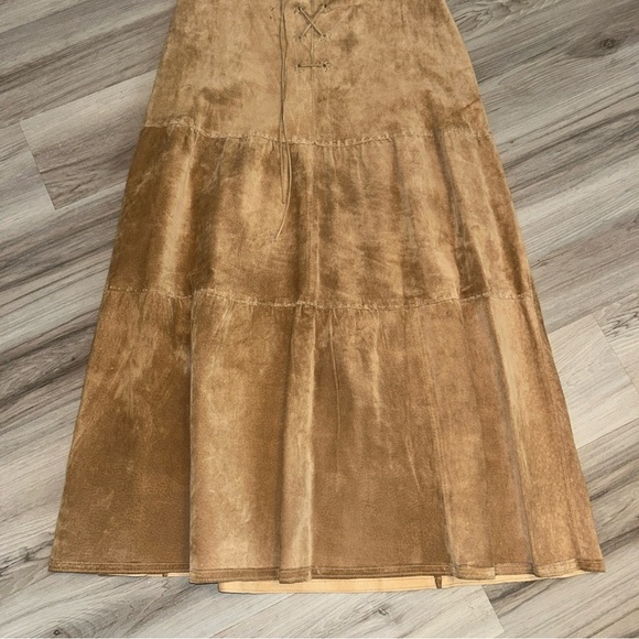 Elegant suede tie Tan boho Maxi Skirt - Picture 3 of 5